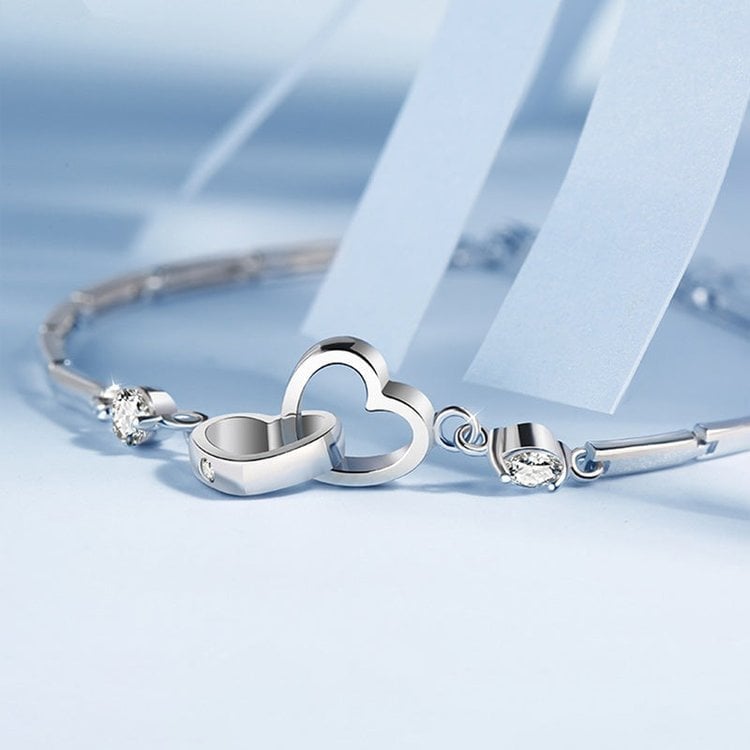 For Mother/Daughter - Forever Linked Together Crystal Heart To Heart Bracelet