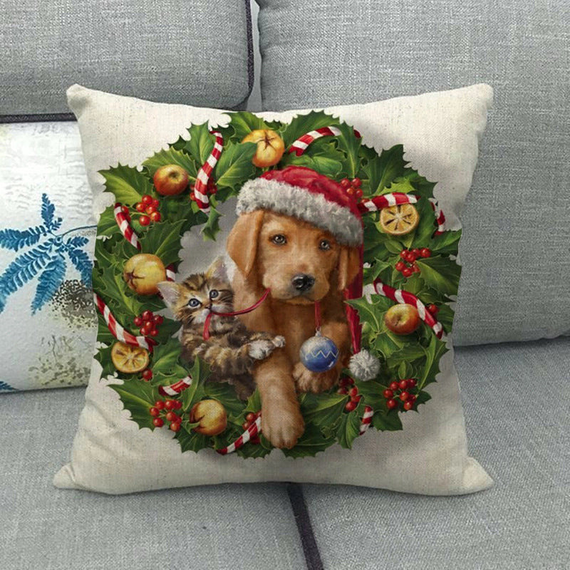 Christmas Modern Style Classic Style Christmas Tree Santa Claus Dog Linen Pillow Cases Couch & Sofa Decor