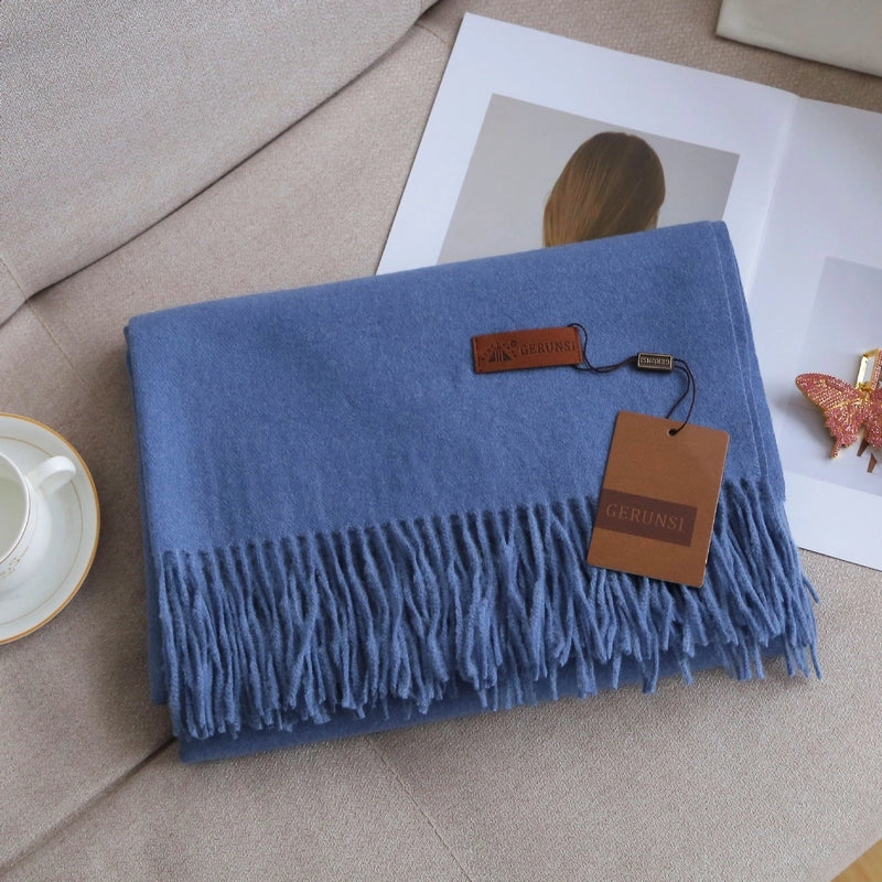 Unisex Retro Preppy Style Solid Color Imitation Cashmere Tassel Scarf