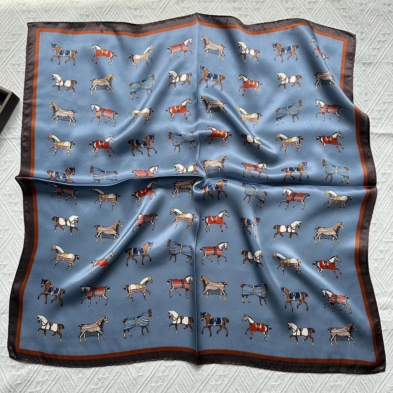 Silk Scarf Women's Spring Fashion Striped Silk Scarf 70 Square Scarf Advanced Sunscreen Scarf