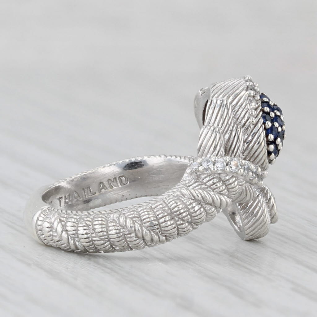 Blue Sapphire Cubic Zirconia Cluster Bypass Ring Sterling Silver Judith Ripka