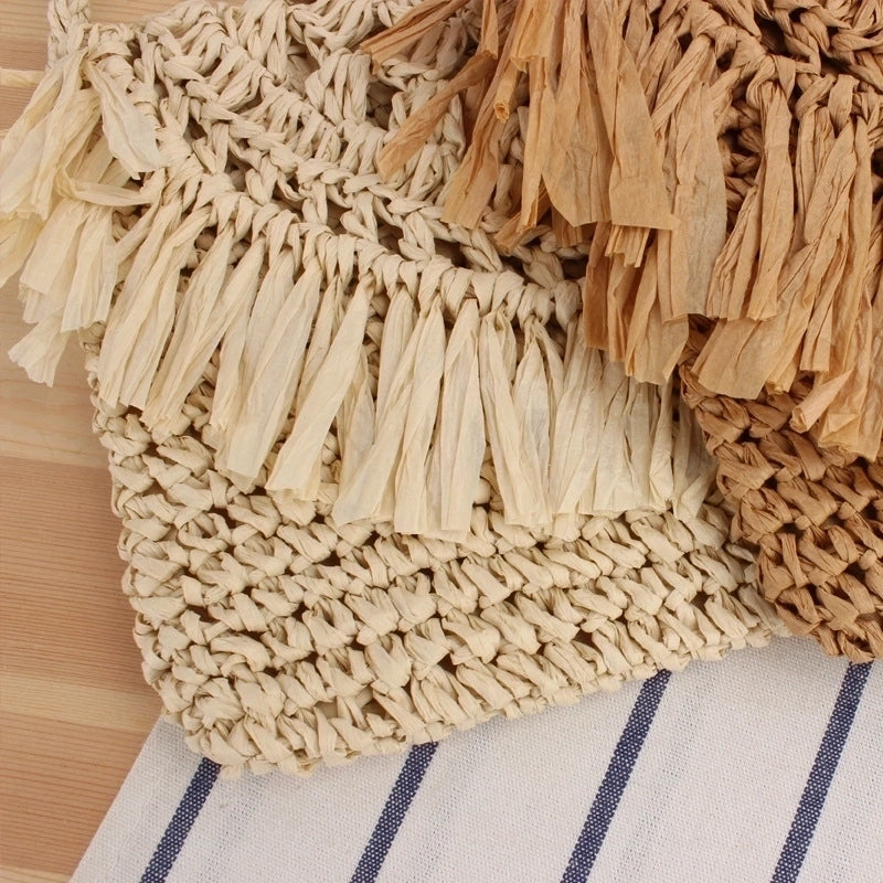 Women's Small Paper String Solid Color Cute Vacation Weave Square Zipper Straw Bag