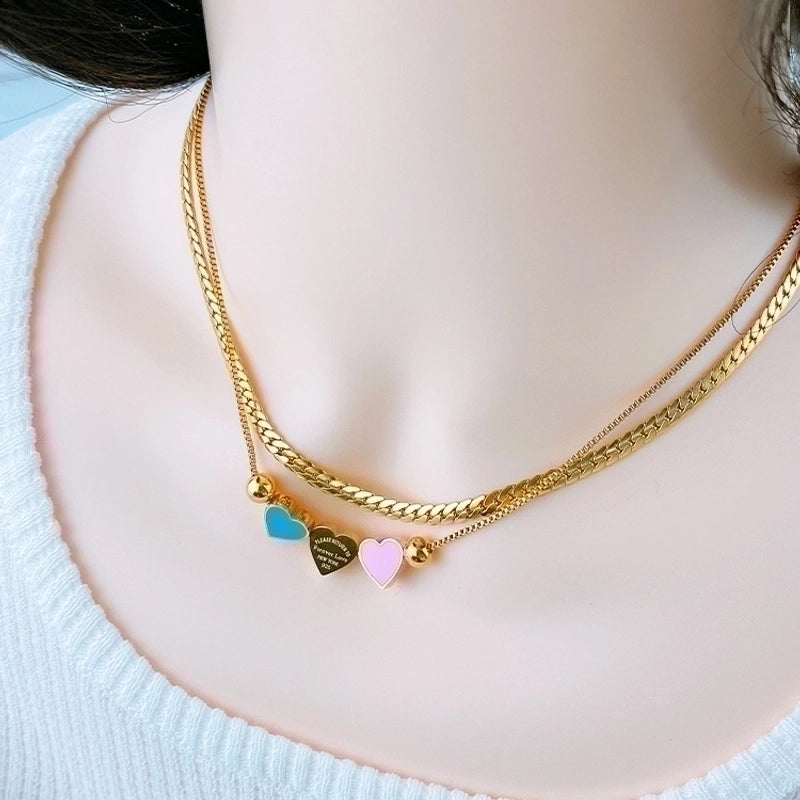 Lady Minimalist Letter Heart Shape Titanium Steel Plating Bracelets Necklace