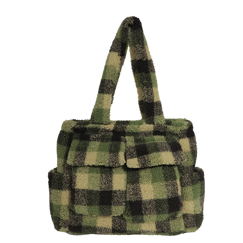 Women's Plush Lattice Streetwear Square Zipper Shoulder Bag