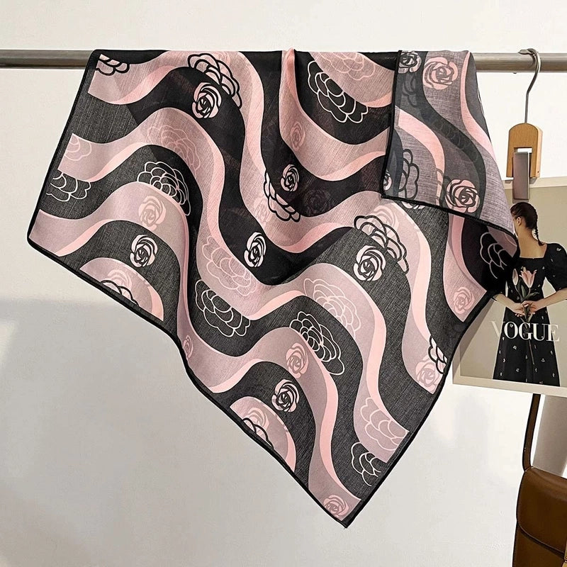 Women's Elegant Flower Polyester Silk Scarf
