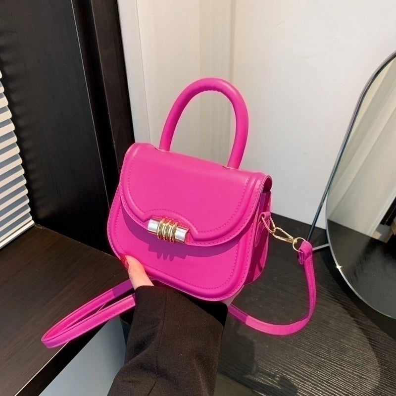 Women's Pu Leather Solid Color Elegant Semicircle Flip Cover Handbag