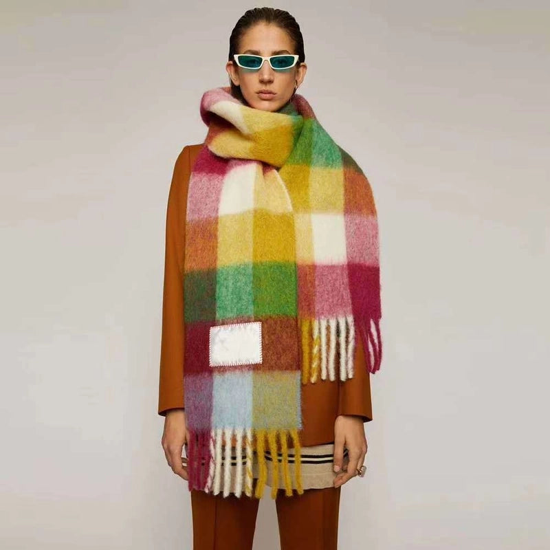 Women's Elegant Minimalist Lattice Mohair Tassel Scarf