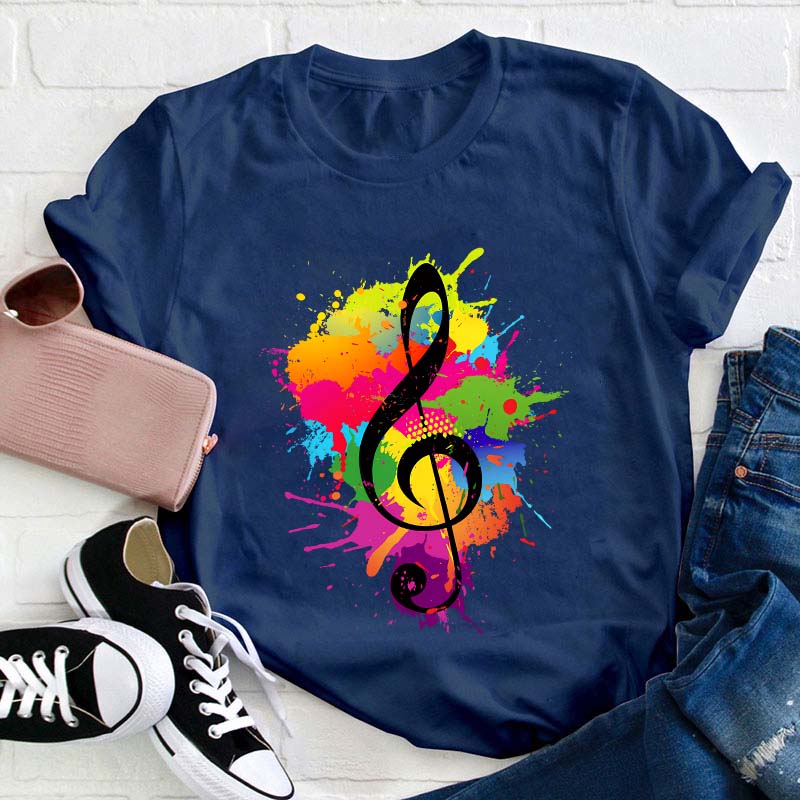 Splash Ink Music Symbol Teacher T-Shirt