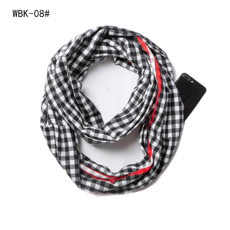 Hot Autumn And Winter New Scarf Men And Women Couple Thickened Pullover Plaid Zipper Pocket Scarf
