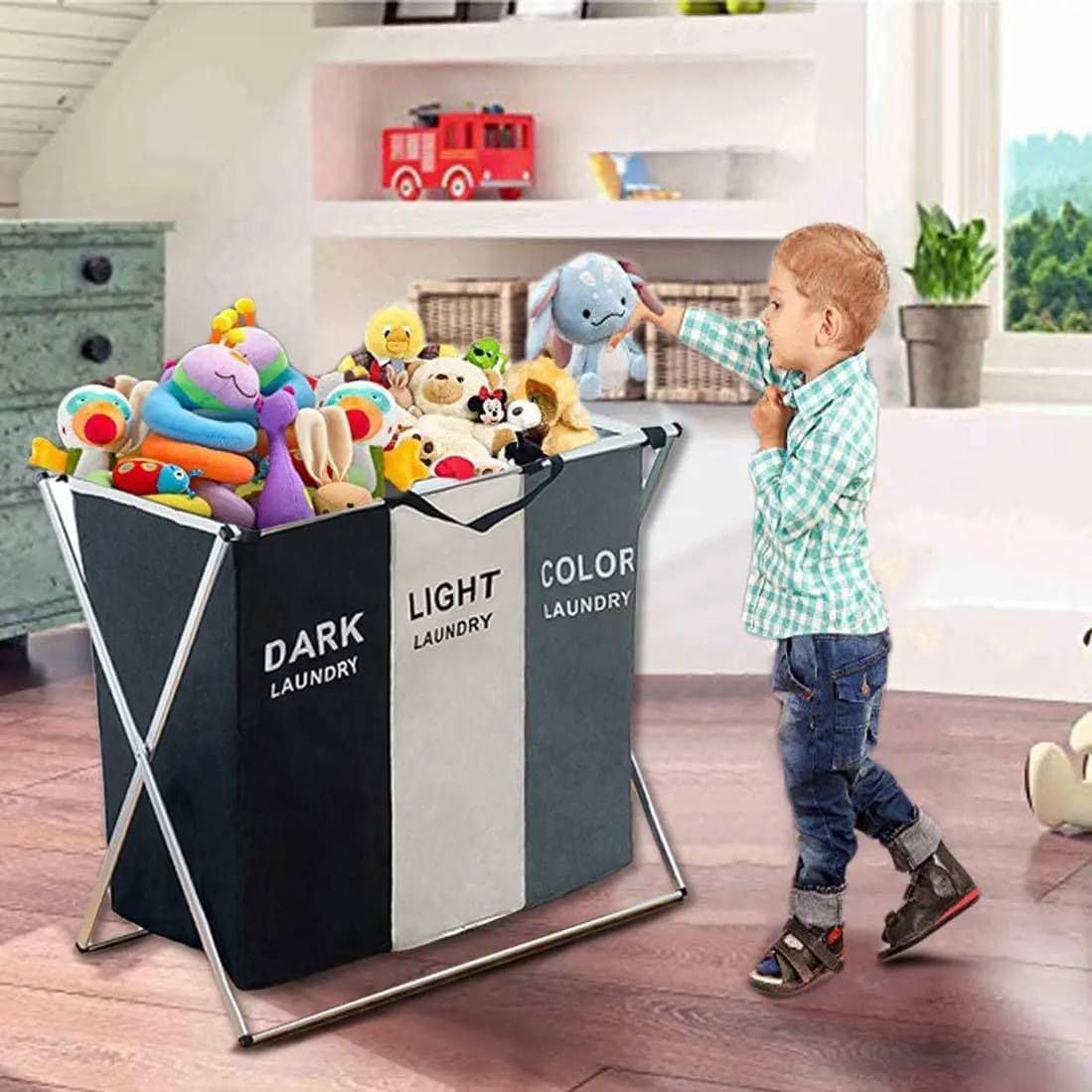 Laundry Basket 3 Section. Washing Clothes Storage for Home