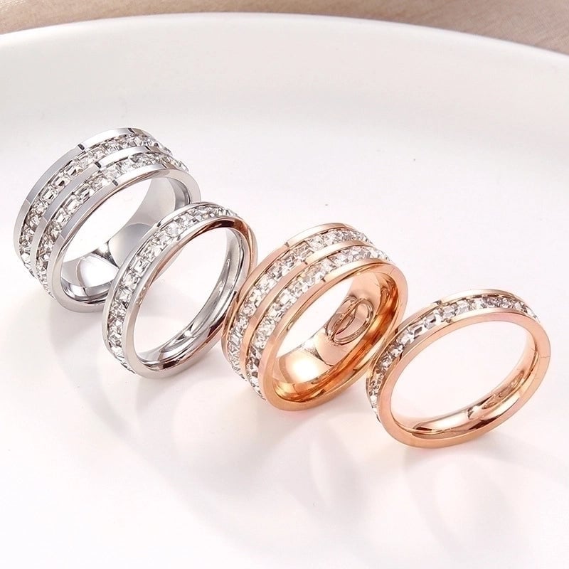 Minimalist Geometric Titanium Steel Inlay Rhinestones Rings 1 Piece