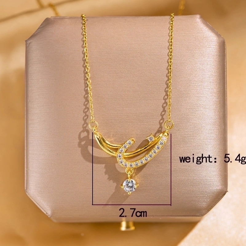 Elegant Lady Streetwear Geometric Flower Butterfly 304 Stainless Steel Acrylic Zircon 18K Gold Plated Inlay Pendant Necklace