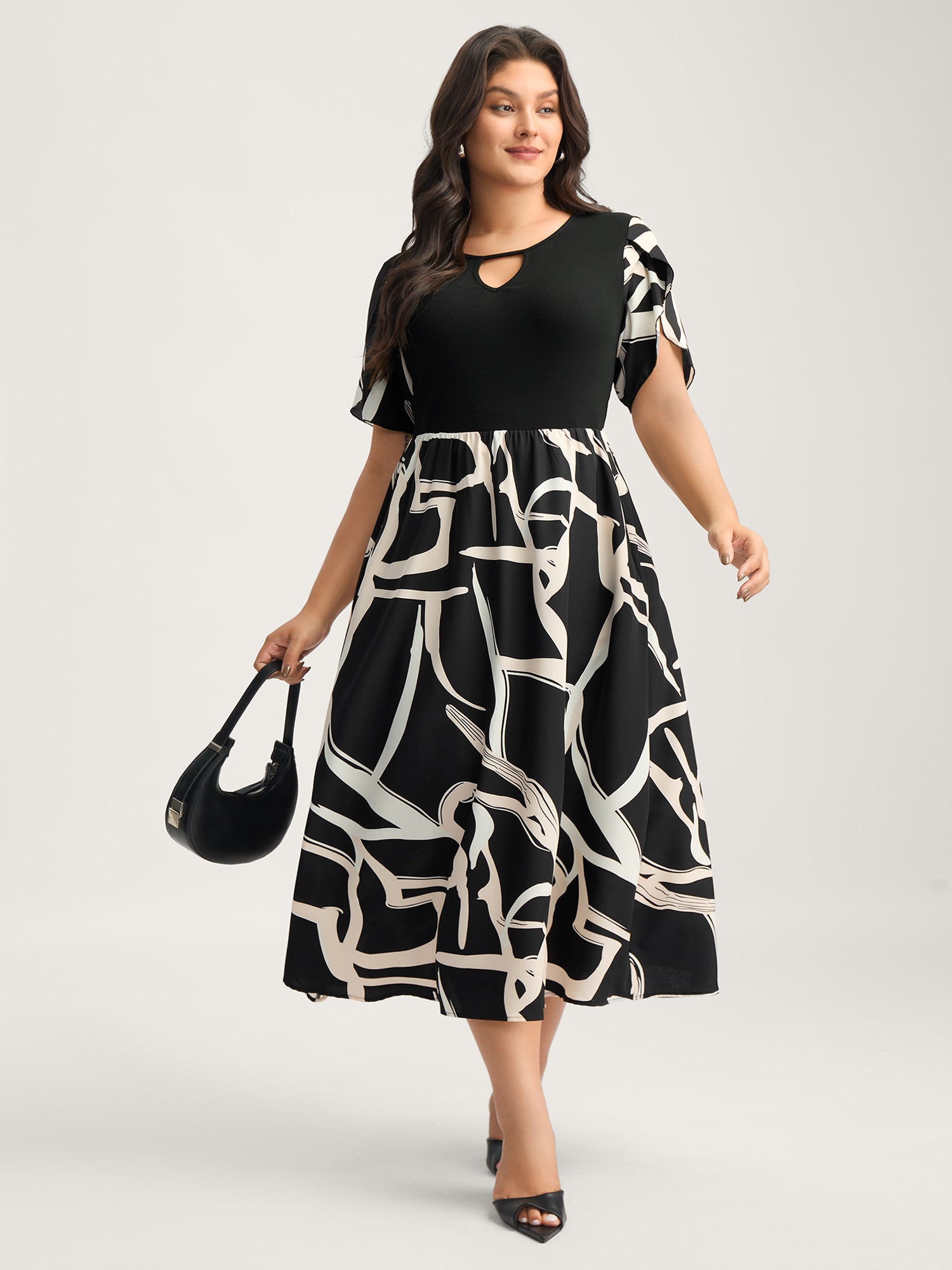 Geometric Print Color Contrast Stretchy Midi Dress