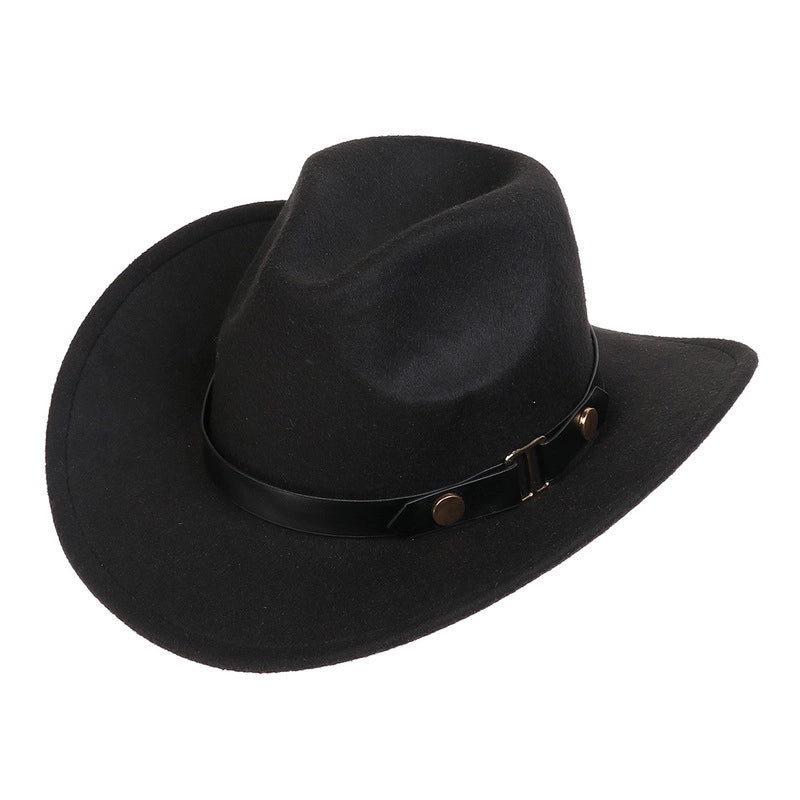 Tibetan Western Denim Top Hat Spring And Autumn New Jazz Hat Big Brim Five-pointed Star Belt Accessories Felt Hat For Men And Women