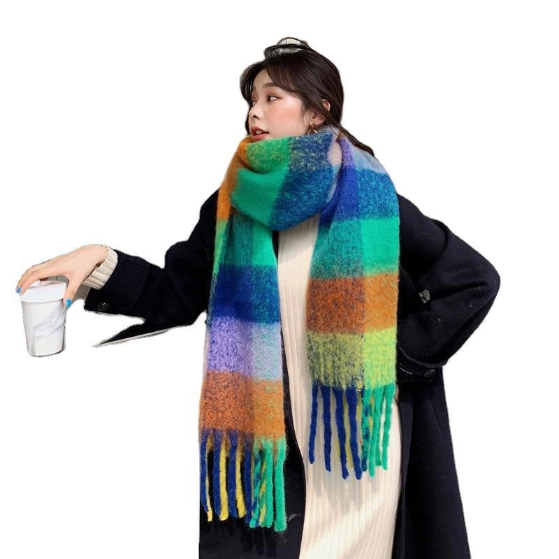 Warm Neck New Autumn And Winter Cashmere Tassel Scarf Women's Warm Thickened Double-Sided Color Matching Extra Large Shawl