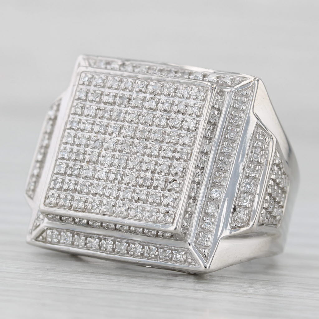 0.50ctw Pave Diamond Halo Ring 10k White Gold Size 7.5
