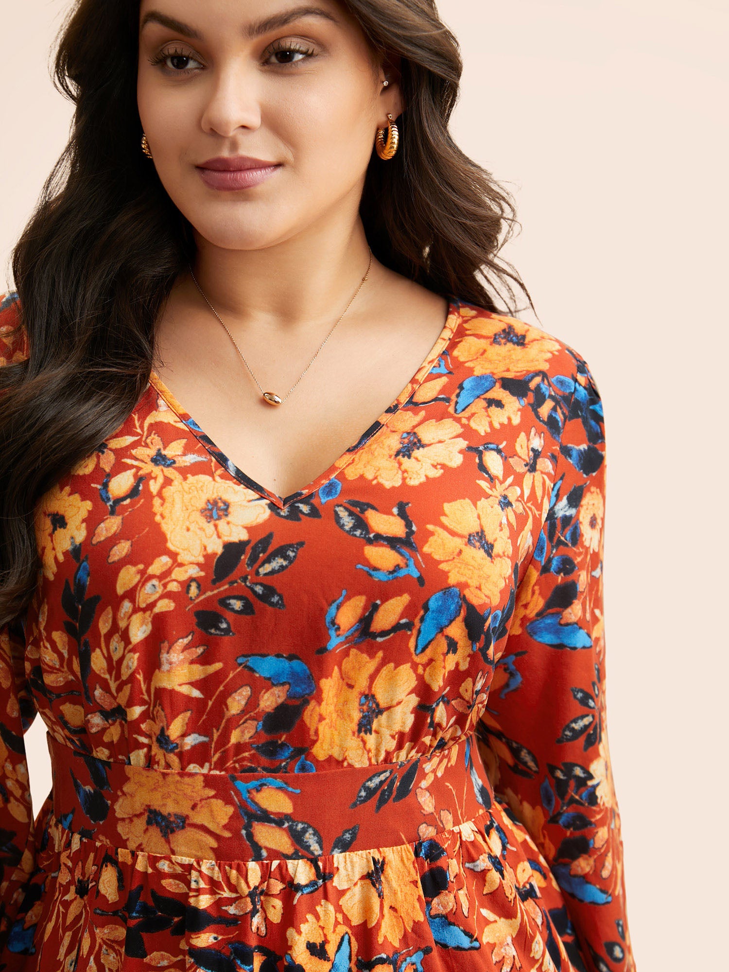 Floral Shirred Gathered Lantern Sleeve Blouse