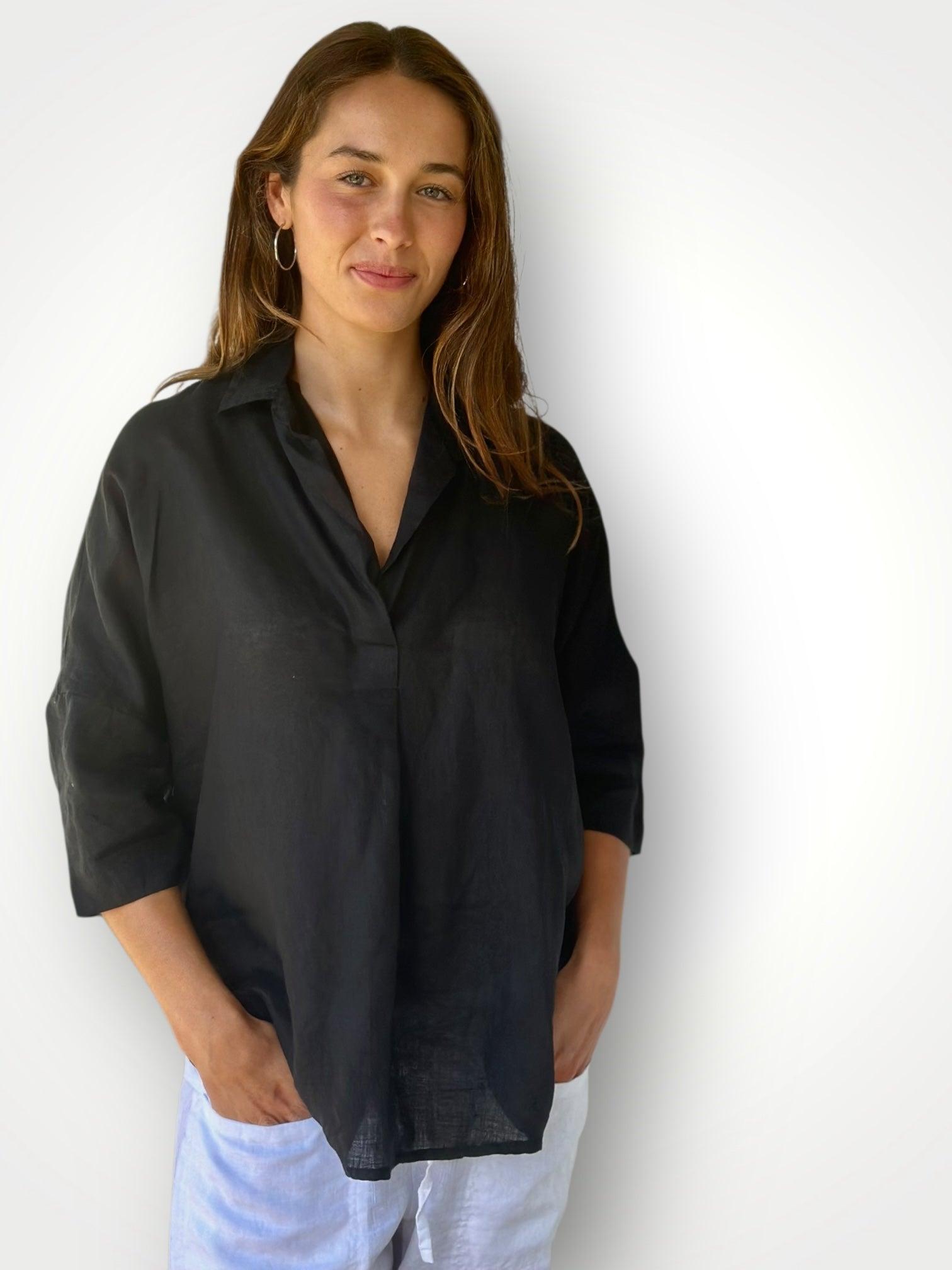 riley top - black linen