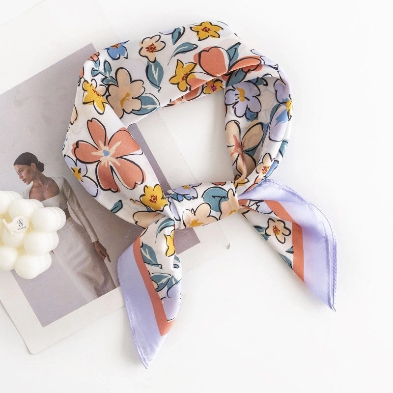 Women's Sweet Color Block Polyester Printing Silk Scarf