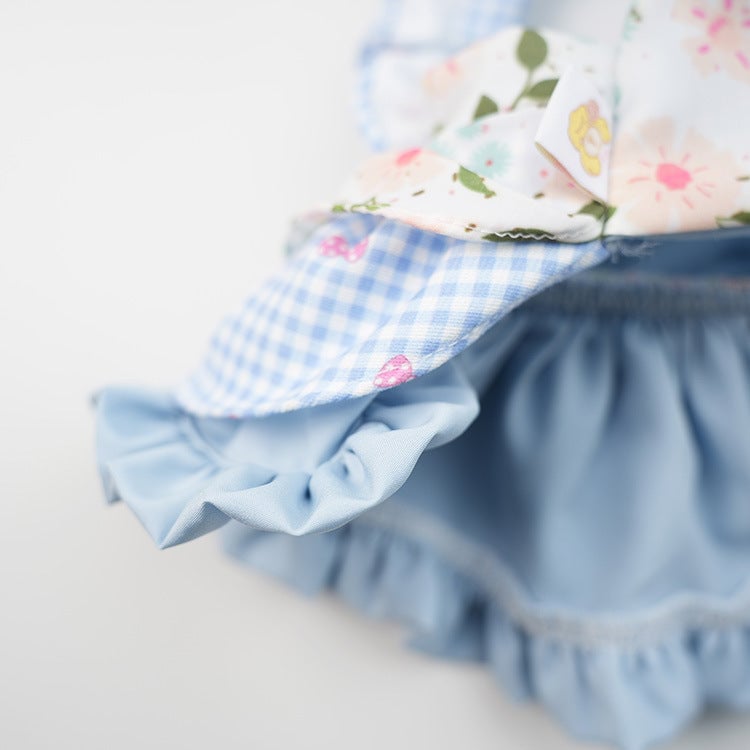 Floral Plaid Ruffled Dog Cat Dress Harness