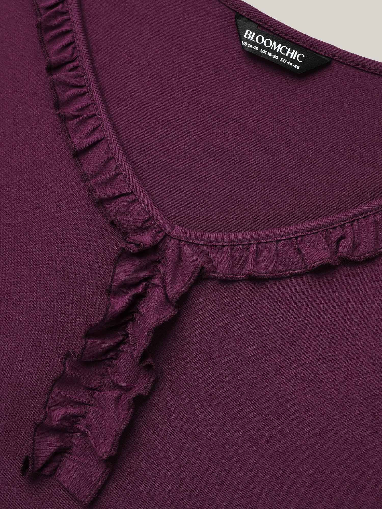 Wood-Ear Collar Ruffled Sleeve Top
