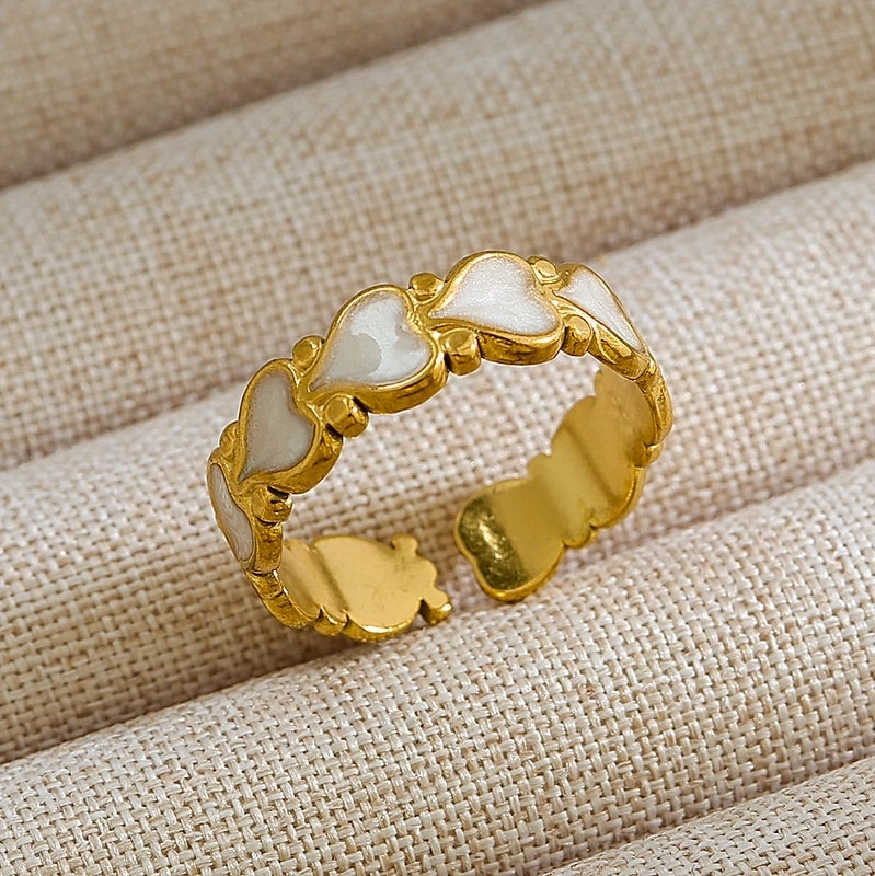 Rock Oversized Leaves Eye Flower 304 Stainless Steel Gem 18K Gold Plated Inlay Open Rings