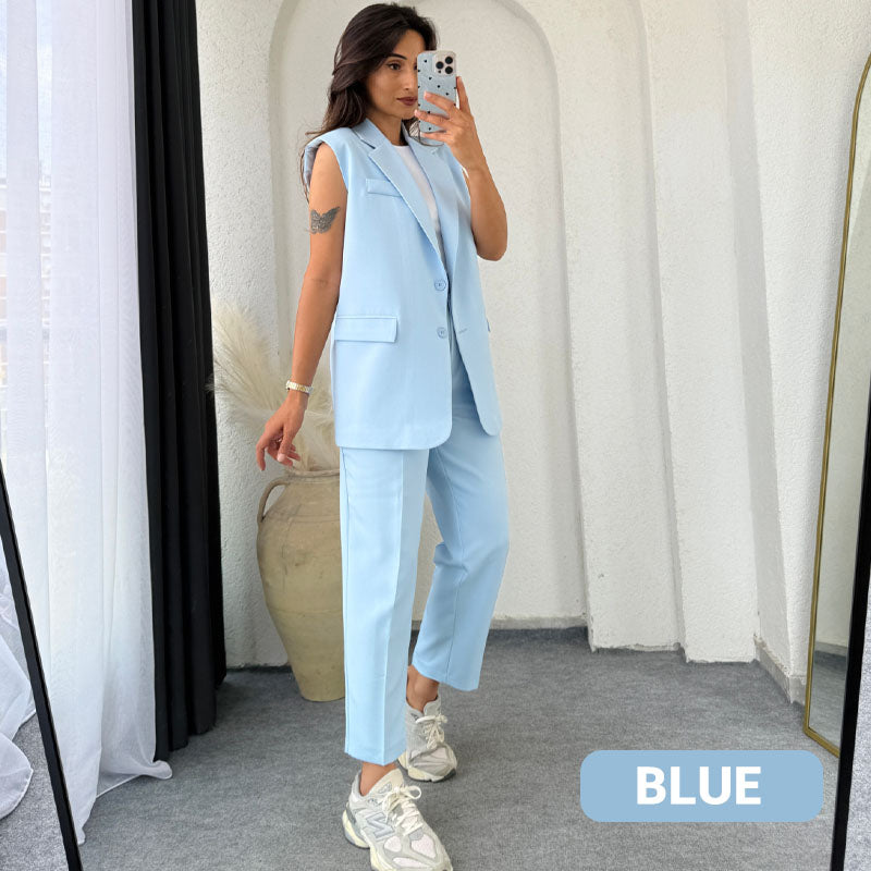 💖Women’s Stylish Sleeveless Blazer & High-Waisted Pants Set