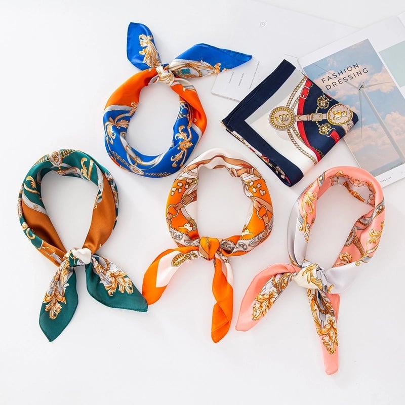 Women's Lady Modern Style Classic Style Printing Square Satin Silk Scarf