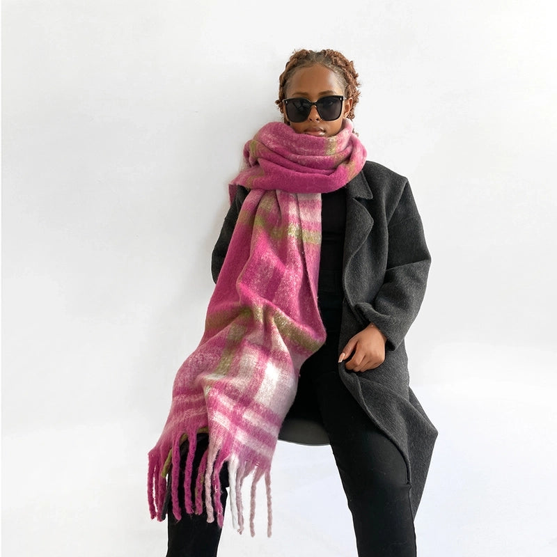 Unisex Casual Lattice Imitation Cashmere Tassel Scarf
