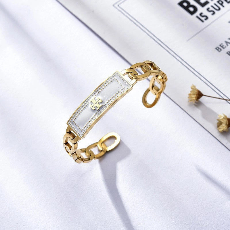 Minimalist Roman Style Round Titanium Steel Inlay Zircon Bangle