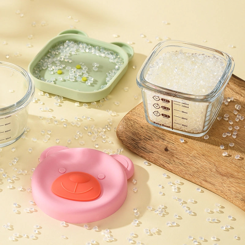 Baby Food Supplement Box Sealed Storage Box Baby Special Glass Food Supplement Bowl Bear Silicone Cover Cooking Crisper