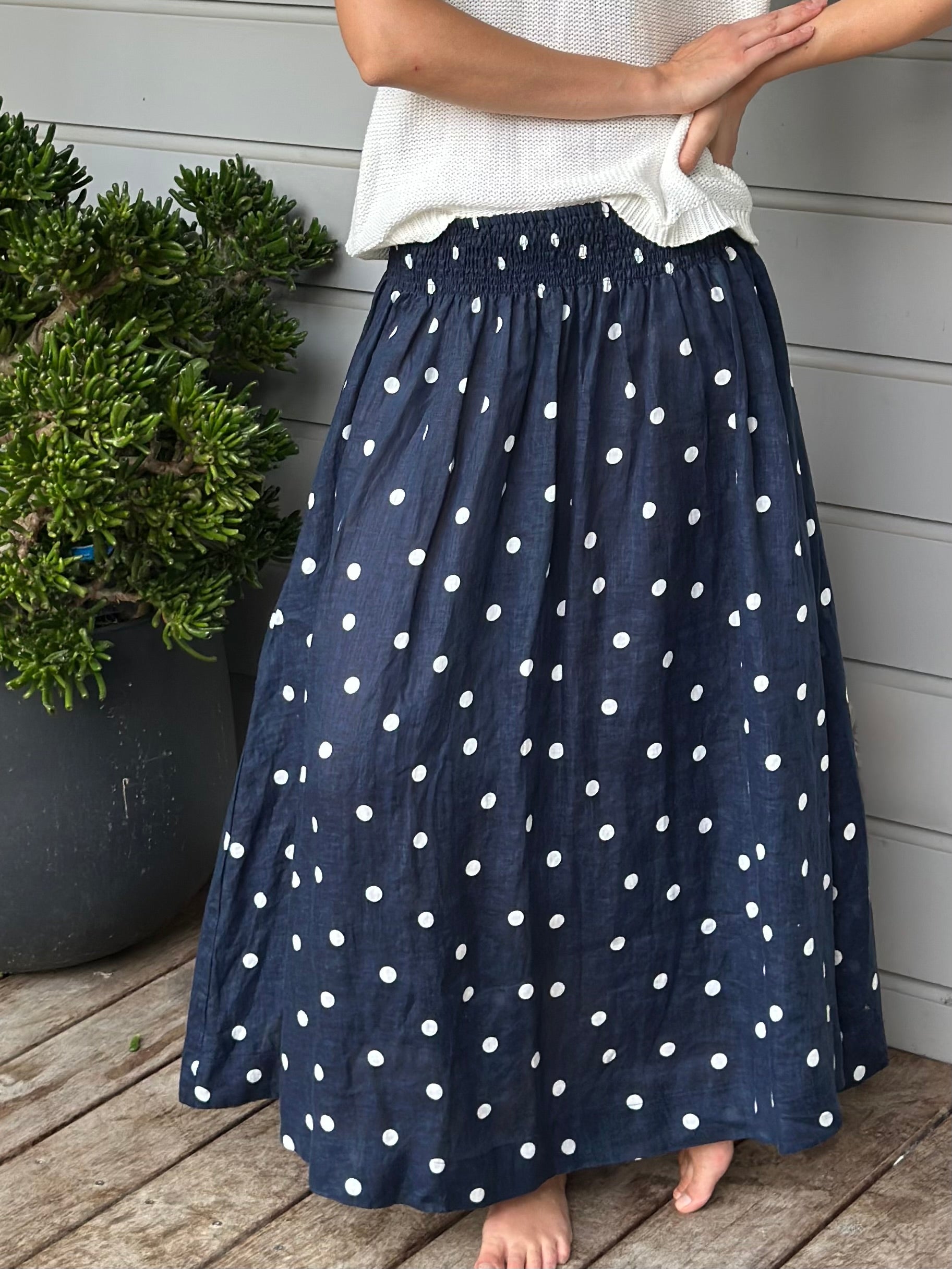 lulu skirt - navy spot linen