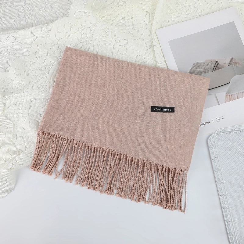 Solid Color Cashmere Tassel Scarf  Autumn And Winter Warm Scarf Simple Style Air Conditioning Shawl