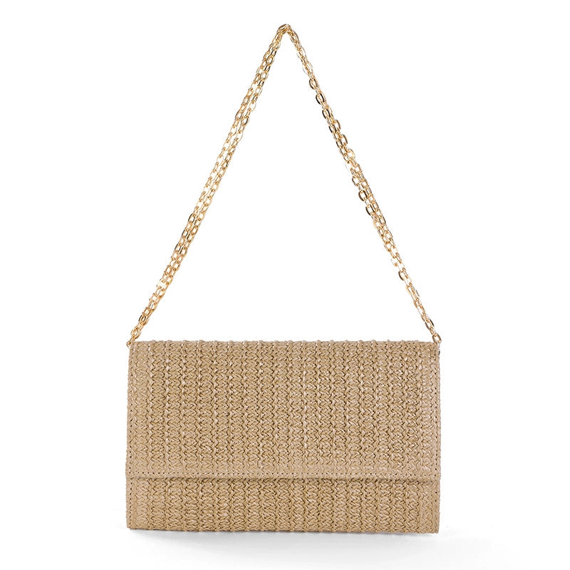 Women's Straw Solid Color Elegant Streetwear Square Flip Cover Clutch Bag