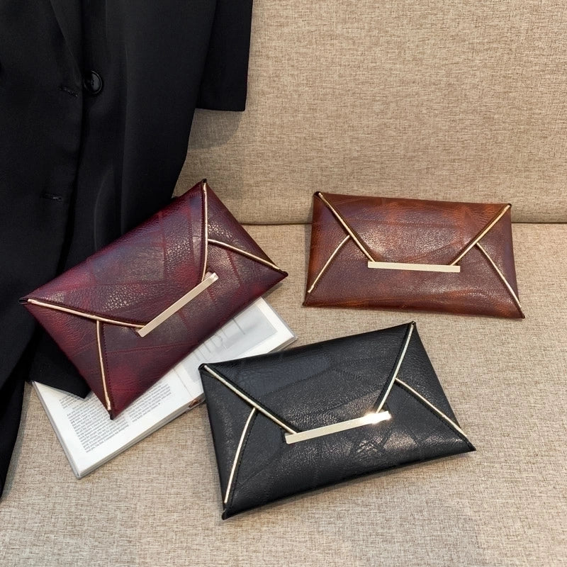 Women's Pu Leather Solid Color Vintage Style Square Flip Cover Clutch Bag