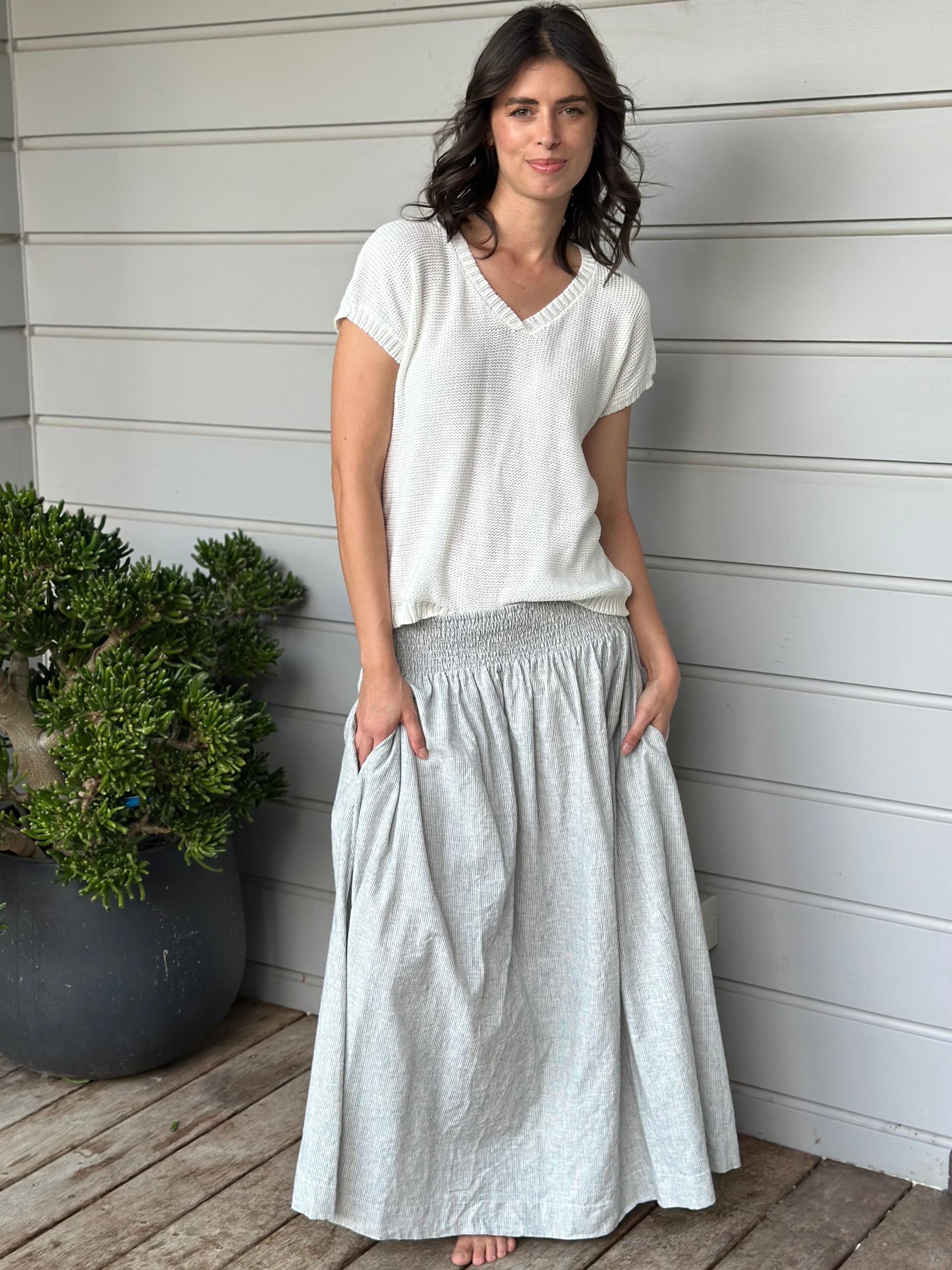 lulu skirt-fine grey stripe hemp