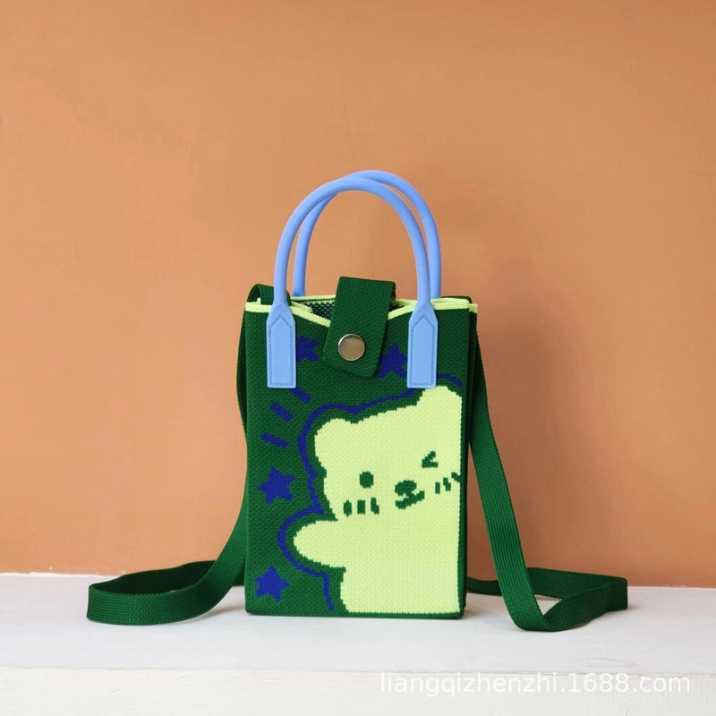 Women's Polyester Cartoon Cute Square Hidden Buckle Shoulder Bag Handbag Crossbody Bag