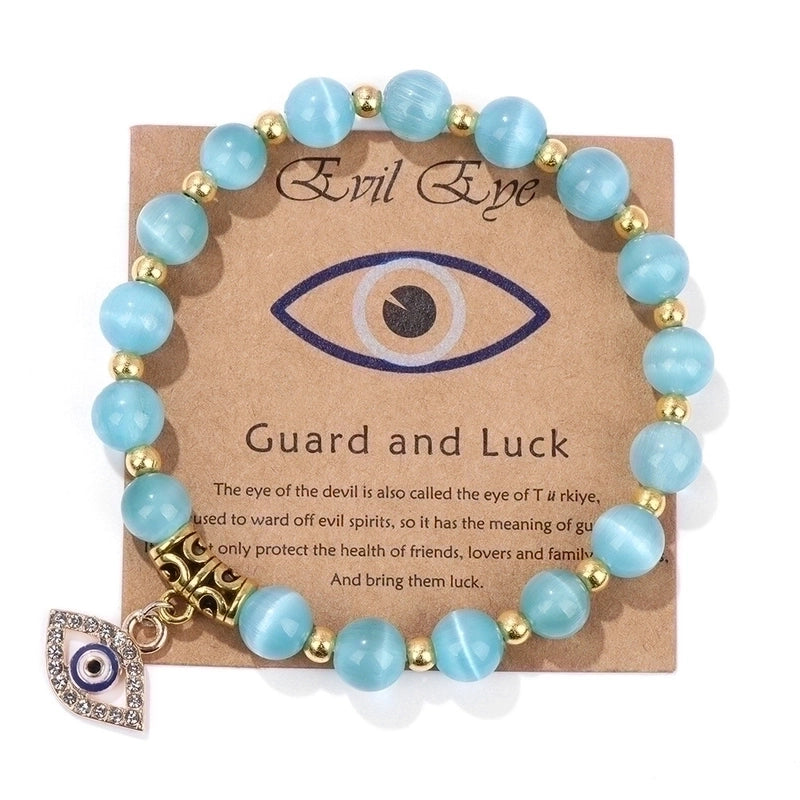 Retro Ethnic Style Devil'S Eye Alloy Natural Stone Elastic String Woven Chain Bracelets In Bulk