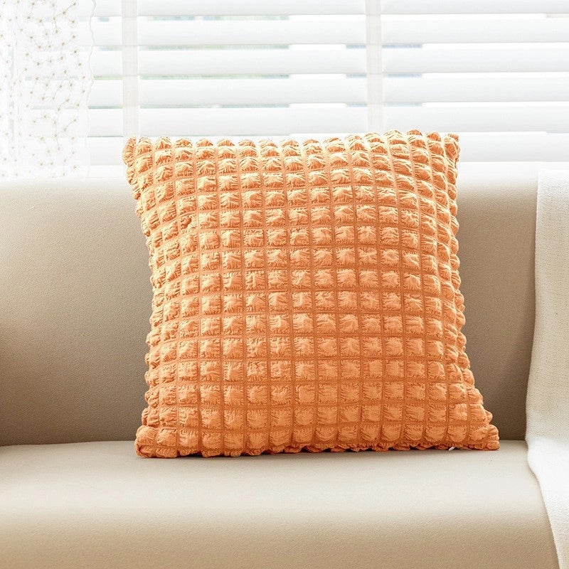 Cream Style Pillow Home Sofa Cushion Simple Solid Color Elastic Puff Plaid Pillow Case Bedside Pillow
