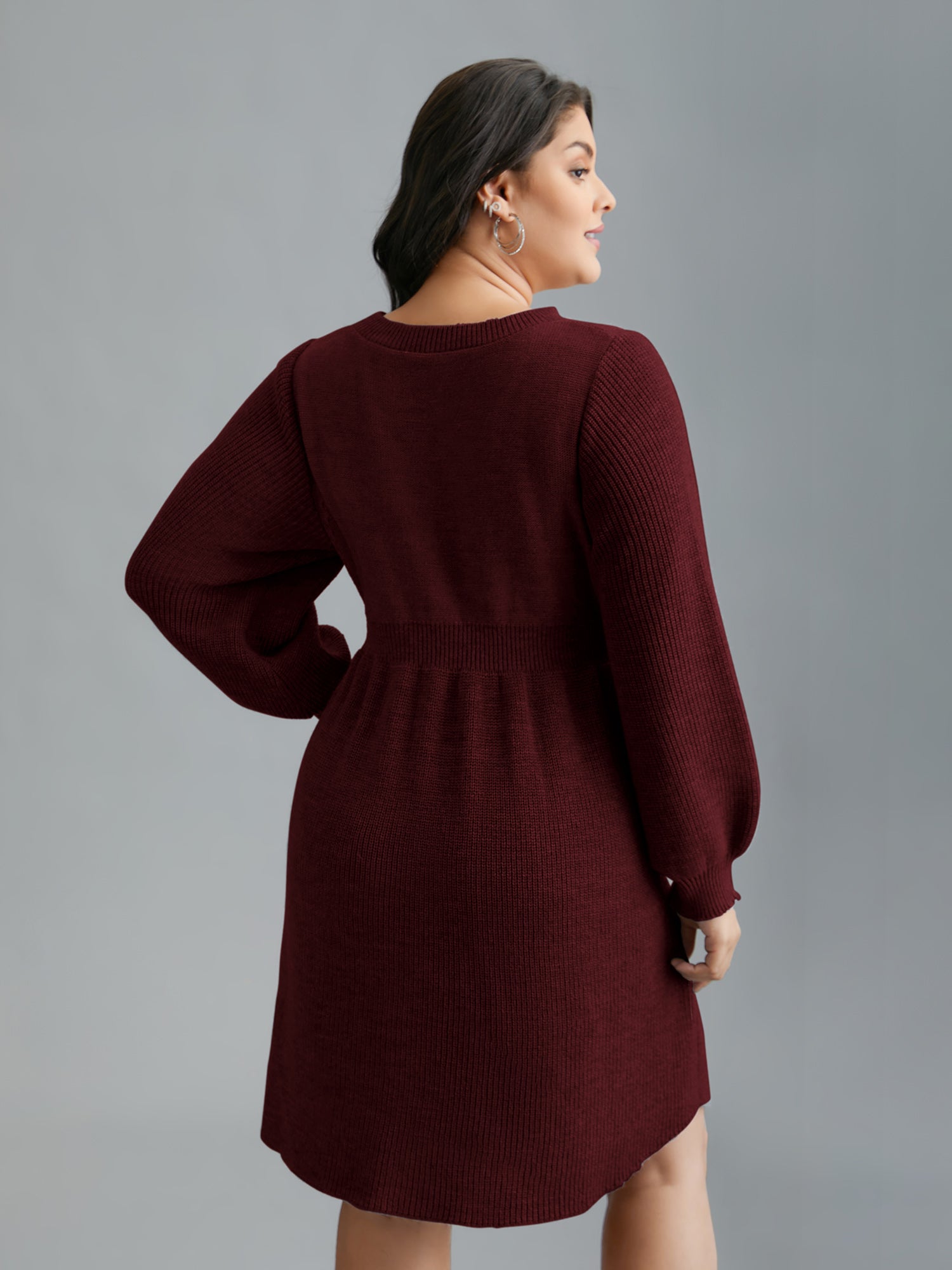 Cable Knit Elastic Waist Midi Sweater Dress