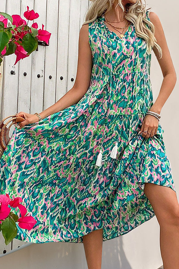 Bohemia Floral Print Fashion Midi Dress