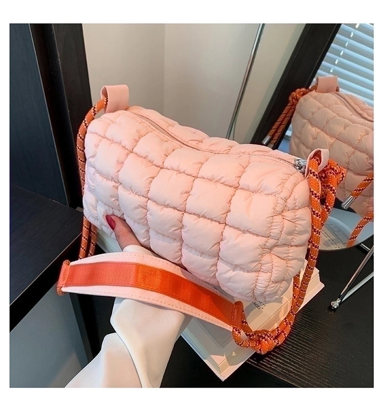 Women's Cotton Plaid Cute Pillow Shape Zipper Cloud Shape Bag