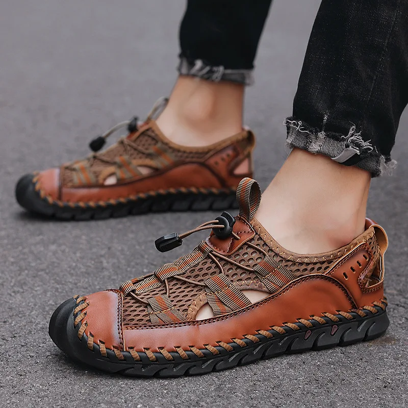 Drawato diy Hot Sale Summer Men's Sandals Outdoor Non-slip Men's Beach Sandals Handmade Genuine Leather Men's Shoes Fashion Men Sneakers