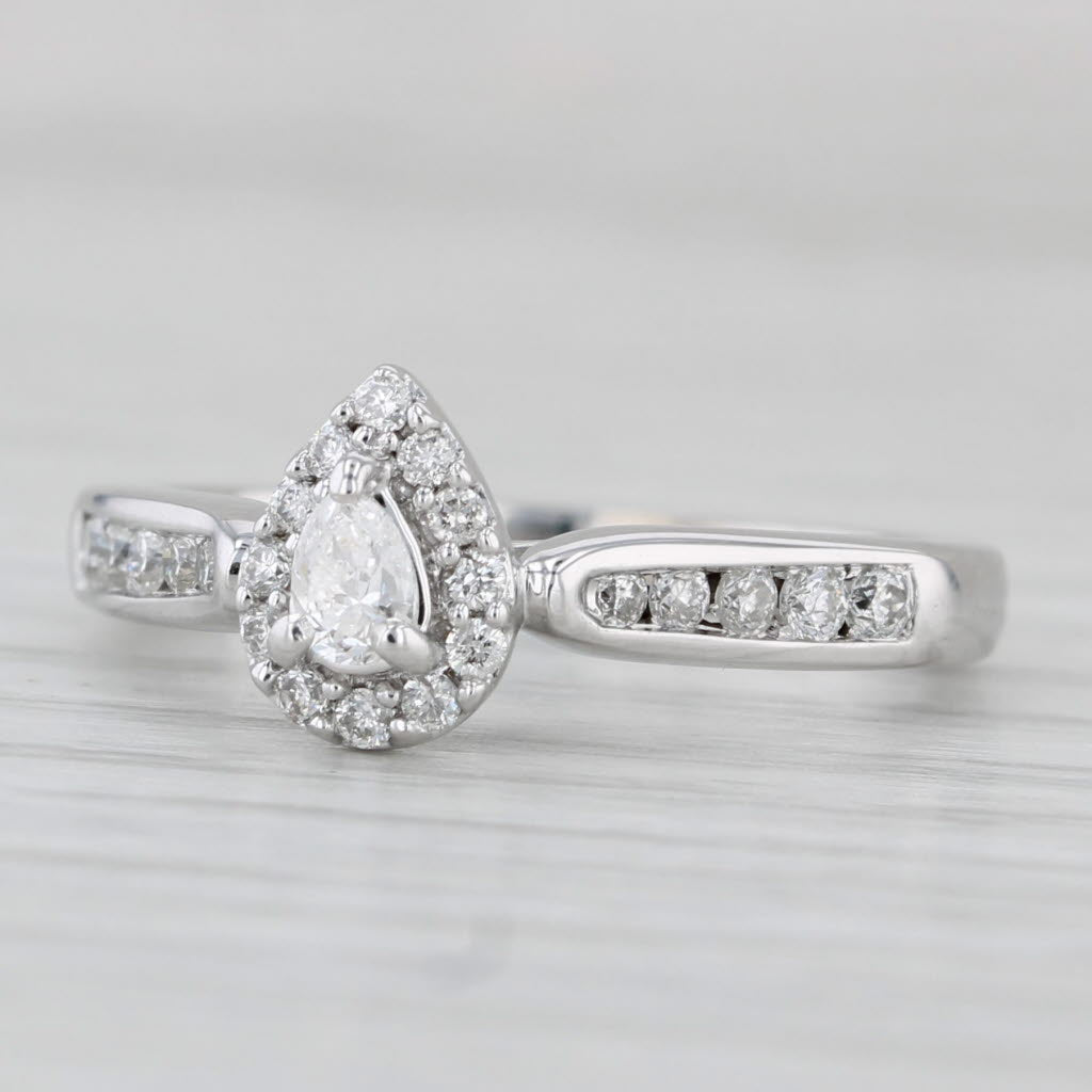 0.34ctw Pear Diamond Halo Engagement Ring 14k White Gold Size 6