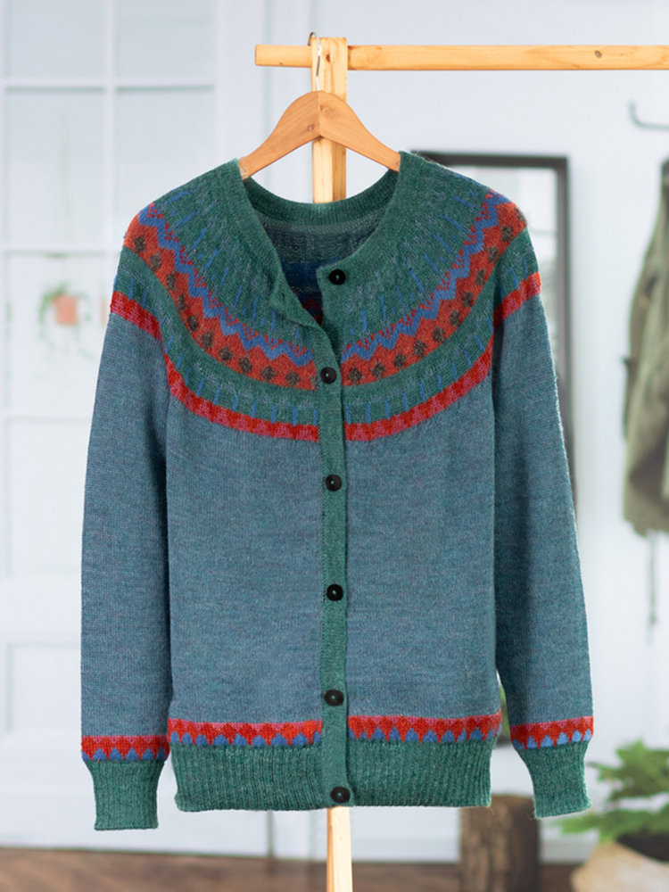 Vintage Geometric Embroidered Knitted Graphic Women's Cardigan Sweater