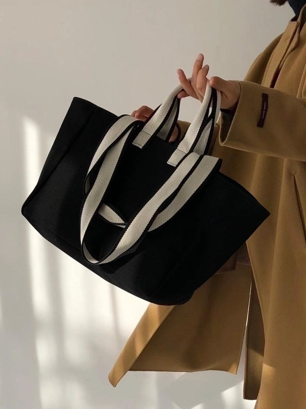 Women's Canvas Solid Color Elegant Square Open Handbag