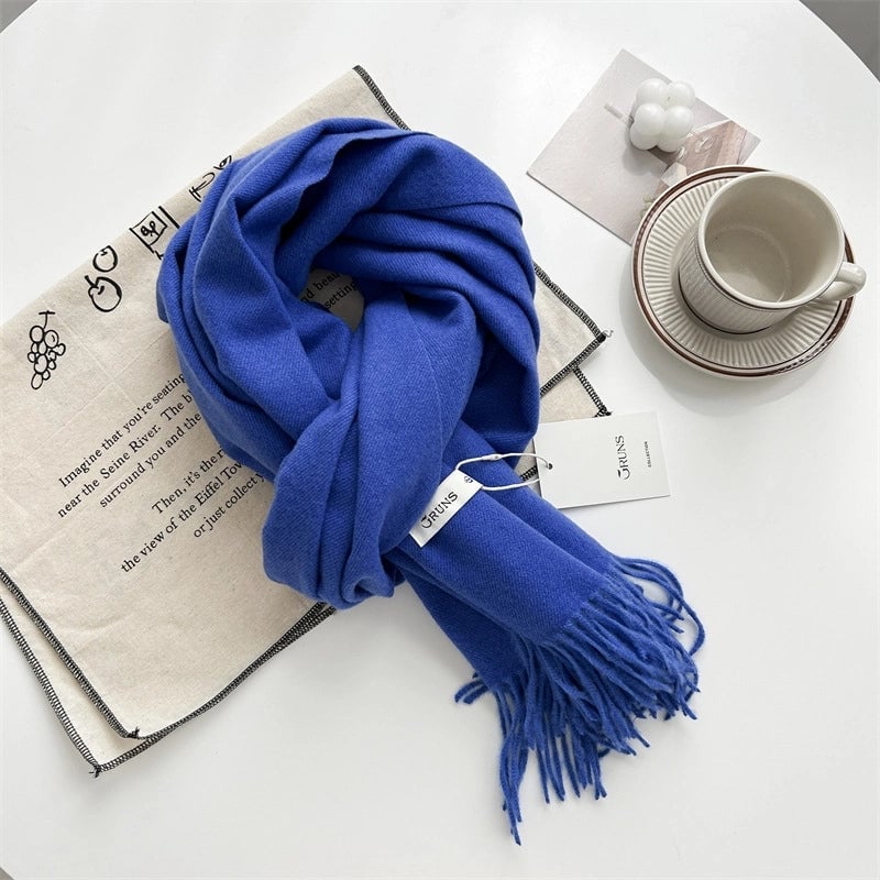 Women's Elegant Minimalist Solid Color Imitation Cashmere Tassel Scarf