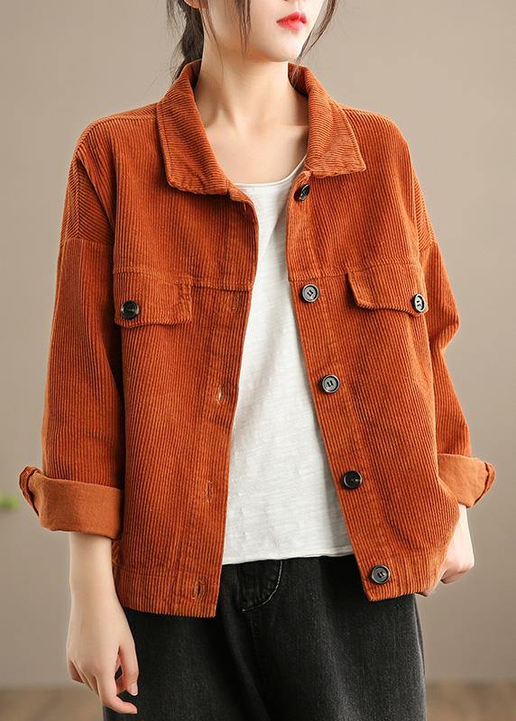 Women Orange Fashion Clothes Wardrobes Lapel Button Down jackets