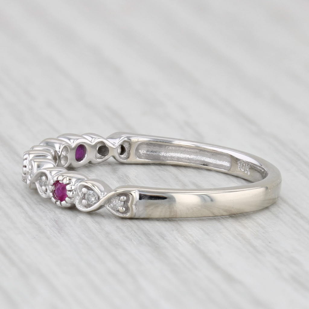 0.10ctw Ruby Diamond Stackable Hearts Ring 10k White Gold Size 7.25 Wedding Band