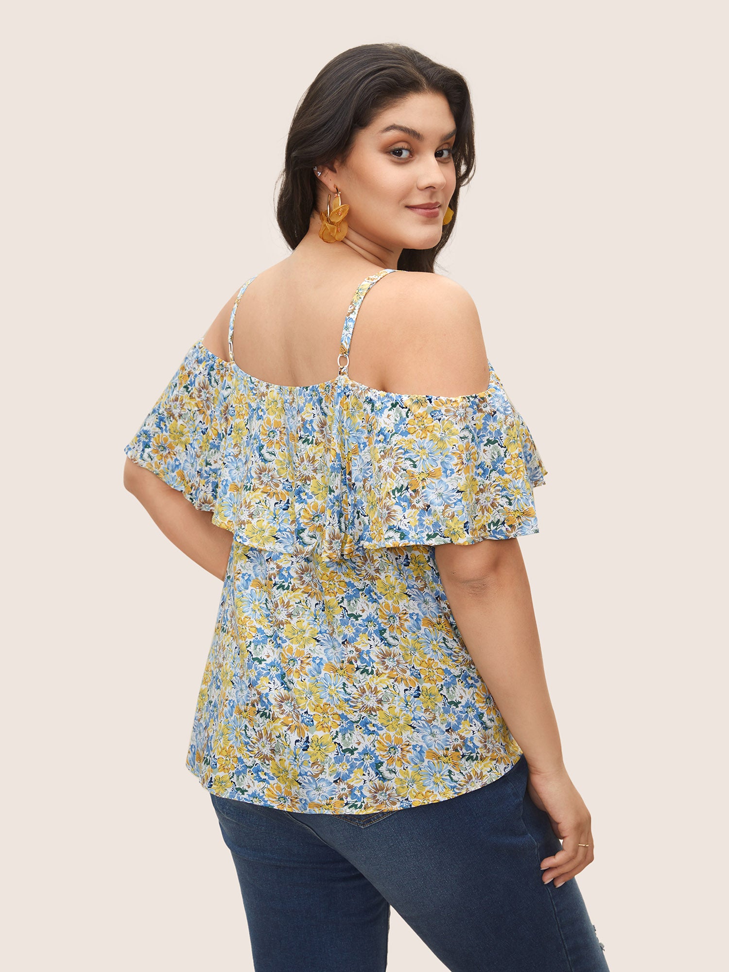 Floral One Shoulder Neck Adjustable Straps Blouse